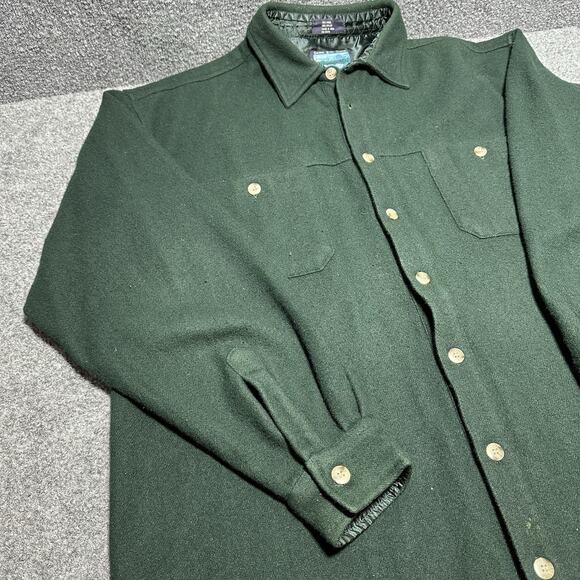 Vtg Salmon River Traders Long Sleeve Button Up Shirt Sz XLT Green Fleece Wool - Picture 2 of 11